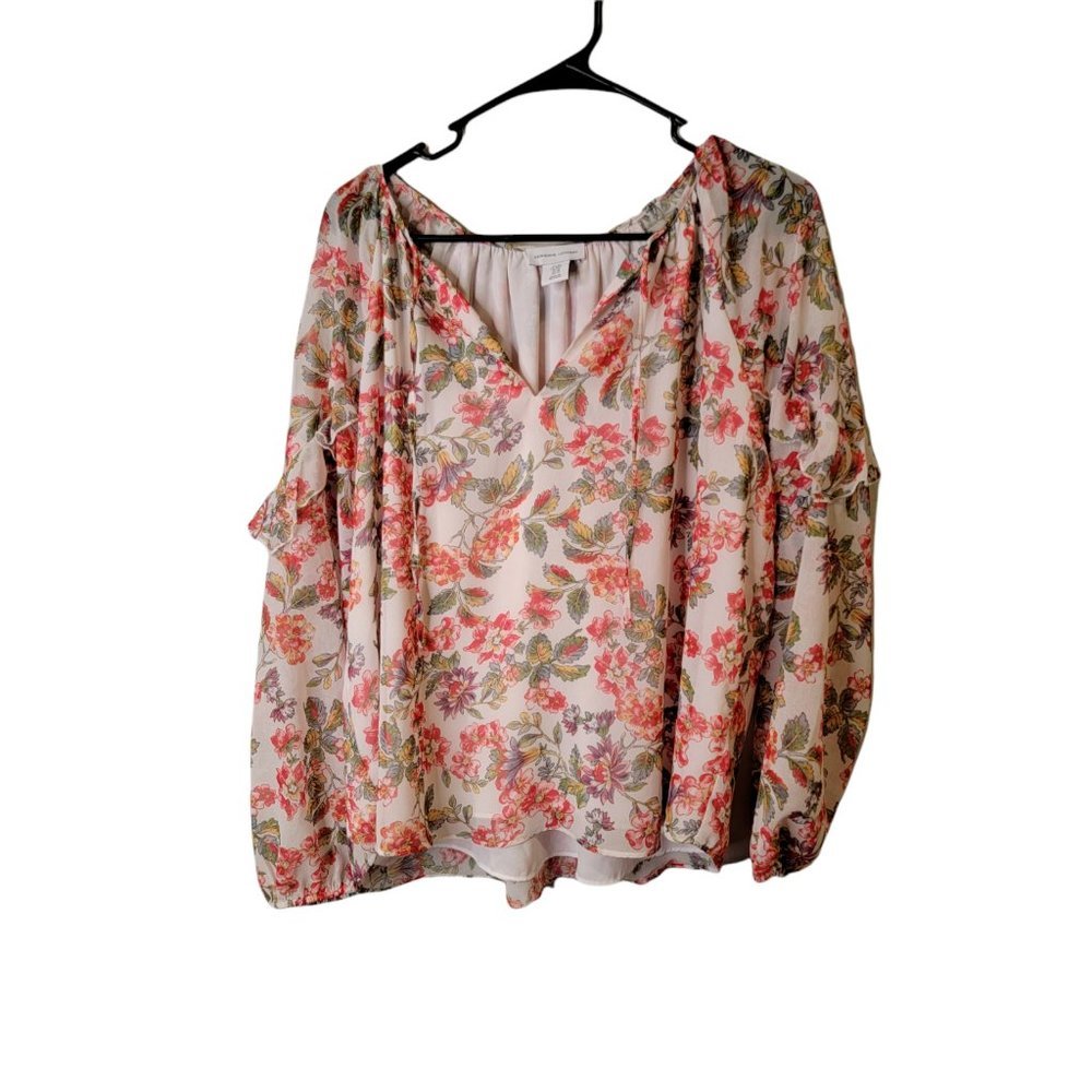 Adrienne Vittadini Medium Women's Top Floral Ruffle Lined Peasant Boho